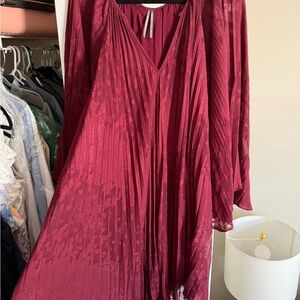 Anthropologie Burgundy Pleated Dress